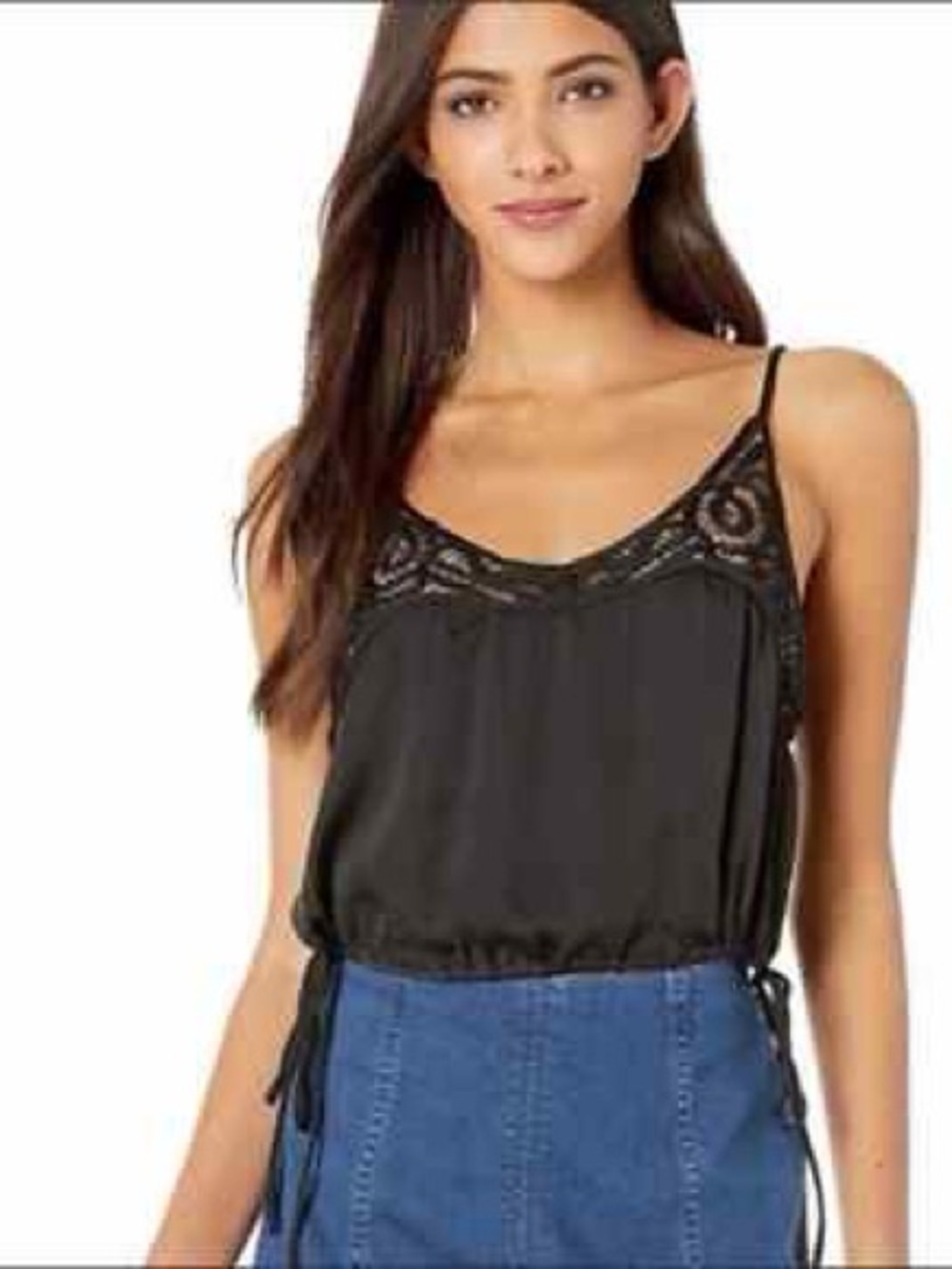 FREE PEOPLE NWT - Lace Trim Black Satin Cami Top - Women - Picture 4 of 7
